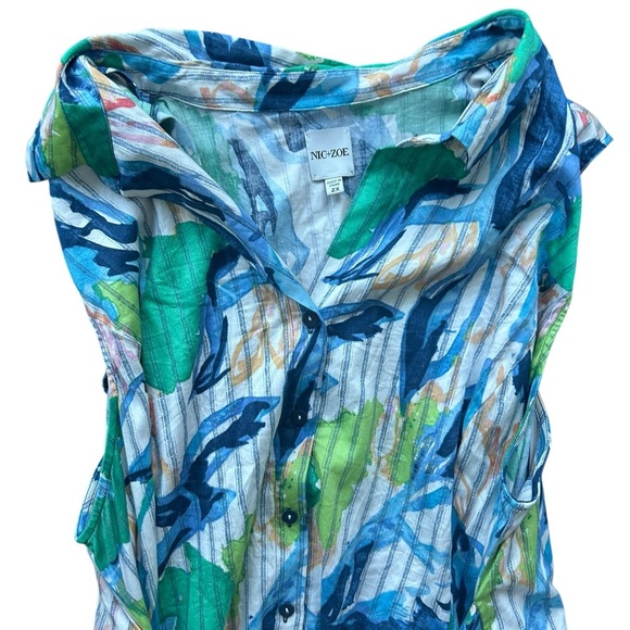 NIC+ZOE Green and Blue Scribble Vines Floral Sleeveless Midi Shirt Dress Size 2X - Picture 4 of 9
